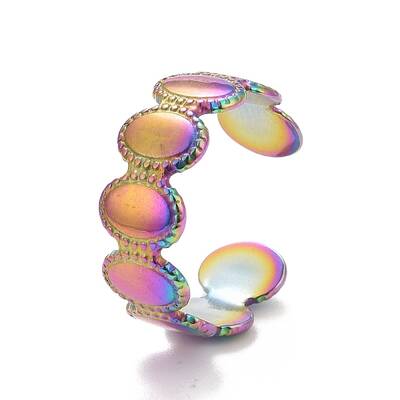 Ion Plating(IP) Rainbow Color 304 Stainless Steel Oval Wrap Open Cuff Ring for Women
