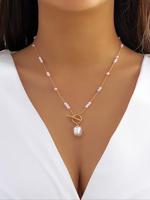 Faux Pearl Decorated Pendant Necklace for Women, Elegant Matching Necklace Jewelry for Girls Gift, Female Classic Fashion Acc...
