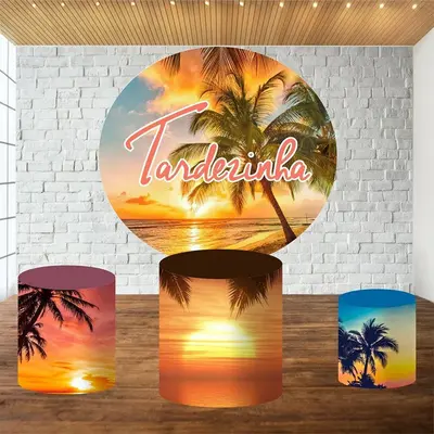Aperturee Circle Summer Beach Scenery Round Birthday Backdrop | Round Backdrop Cover Diy | Round Party Backdrop | Round Backd...