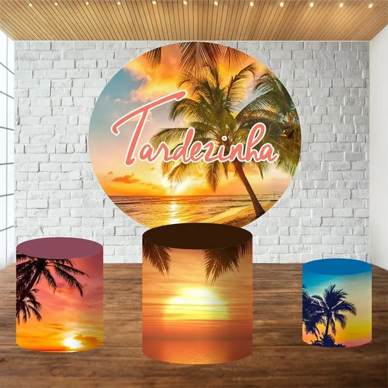 Aperturee Circle Summer Beach Scenery Round Birthday Backdrop | Round Backdrop Cover Diy | Round Party Backdrop | Round Backd...