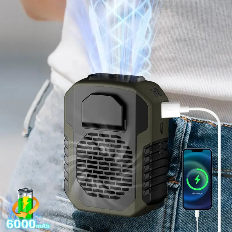 USB Rechargeable Outdoor Small Fan, 3-speed Adjustable Hanging Neck & Waist Design Cooling Fan, Multifunctional Portable Fan...