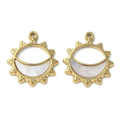 Flower with Lune 304 Stainless Steel Natural Paua Shell/White Shell Pendants