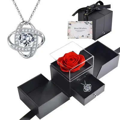 Necklace & Gift Box, 1 Set Rose Gift Box and I Love You Necklace, Rose Gift for Mom, Wife, Girlfriend, Anniversary, Birthday ...