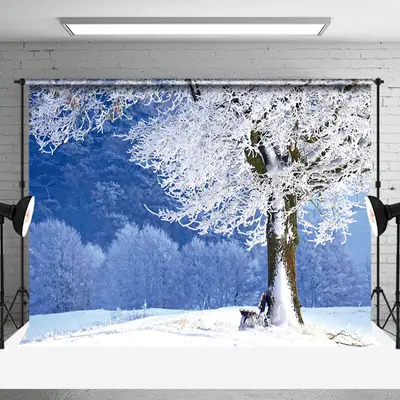 Snowy Tree Frozen Winter Scene Backdrop for Photo - Aperturee
