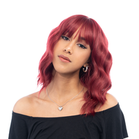 14-Inch Solid Smokey Cherry Maroon Red Wavy Synthetic Wig | 【Heat Resistant】【Cap Included】 | #3