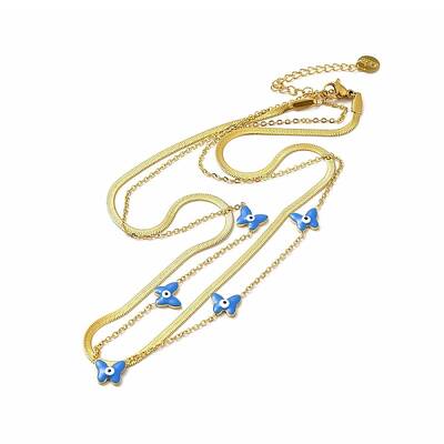 Ion Plating(IP) 304 Stainless Steel Enamel Butterfly Charm Necklaces