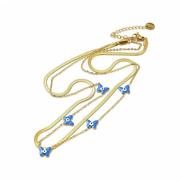 Ion Plating(IP) 304 Stainless Steel Enamel Butterfly Charm Necklaces
