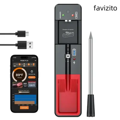 Portable Smart Wireless Meat Thermometer for Home, 1 Set Portable Waterproof Meat Thermometer with Probe for Turkey Beef Lamb...