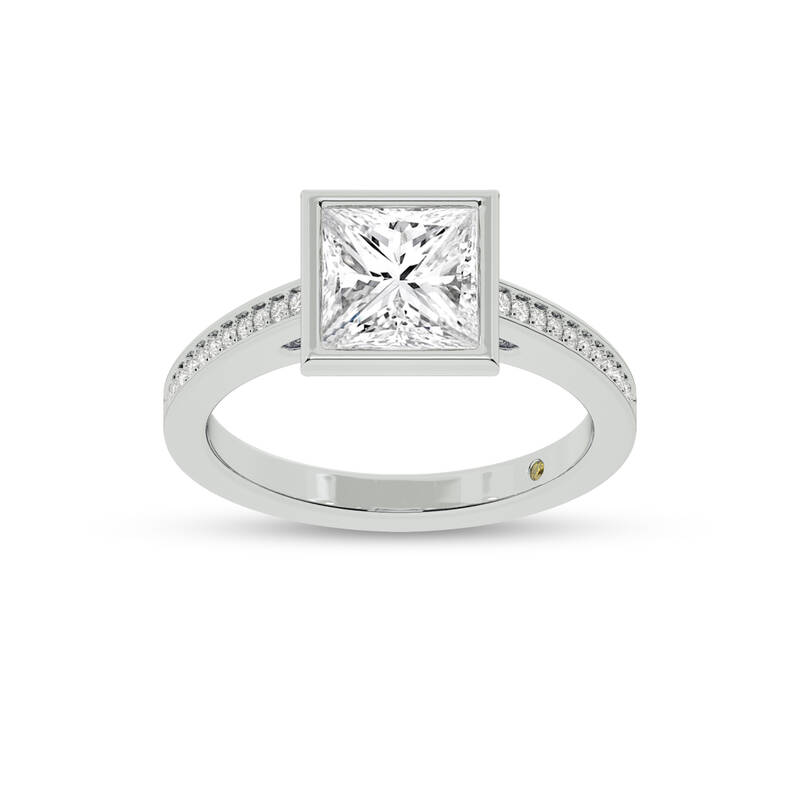 Lyra Pavé Set Half Coverage Bezel Princess Cut Lab Grown Diamond Engagement Ring | 10K White Gold 4 1/6 CT. TW.