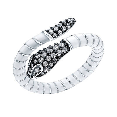 S925 Silver Snake Ring with Zirconia