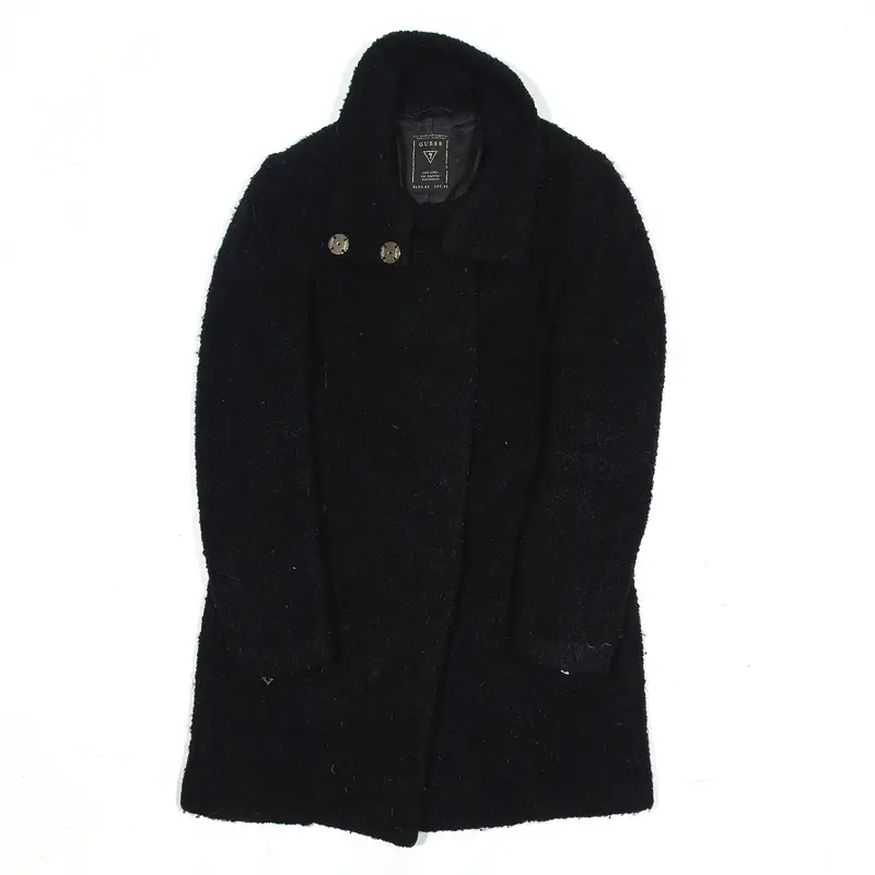 GUESS Teddy Fur Overcoat Jacket Black Womens XS