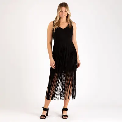 Southern Fringe Faux Suede Dress - L
