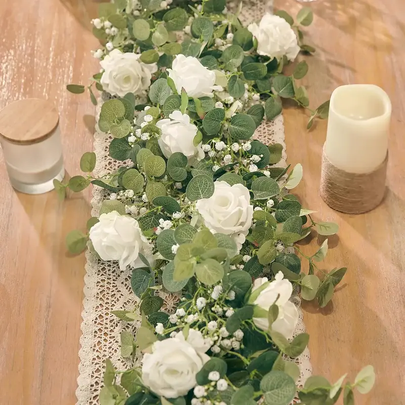 Artificial Rose Flower Vine for Romantic Decor, 1 Piece Faux Floral Garland for Wedding Party Home Decoration, Dining Table C...