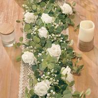 Artificial Rose Flower Vine for Romantic Decor, 1 Piece Faux Floral Garland for Wedding Party Home Decoration, Dining Table C...