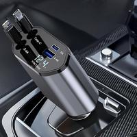 4 in 1 Retractable Fast Car Charger for Cellphone with 100W Dual Cord Cables & Dual Ports, Retractable Car Charger Compatible...