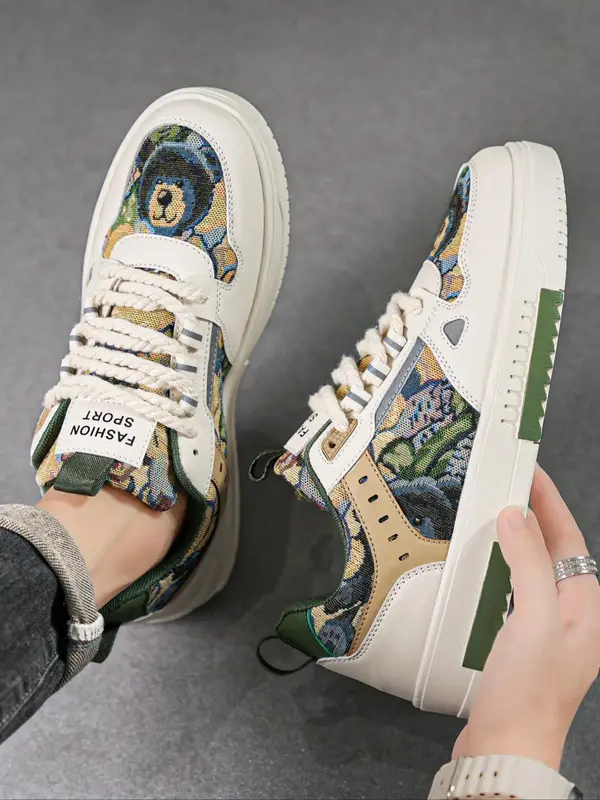 Men's Fashionable Patchwork Design Lace Up Low Top Sneakers, Casual Comfortable Sports Shoes for Daily Wear, All-match Skate ...