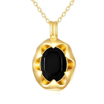 14K Gold Agate Pendant Necklace