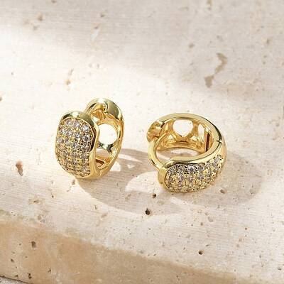 Brass Micro Pave Clear Cubic Zirconia Hoop Earrings