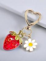 Cute Strawberry & Flower Design Keychain for Car Keys, Fashionable Keychain for Women & Girls, Trendy All-match & Exquisite ...