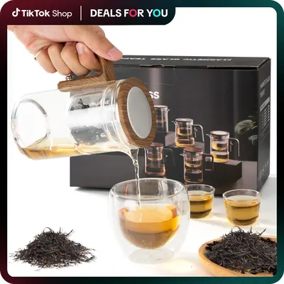 Pouring EnchantiPot Magic Pot - Separator Pot with Magnet, Inner Biliary Magnet Cup, Enchanted Glass Teapot with Strainer Sep...