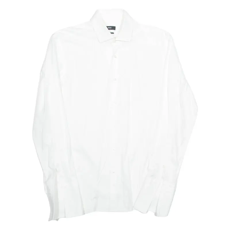 BOSS HUGO BOSS Mens Plain Shirt White Long Sleeve L