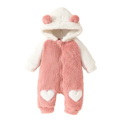 Baby Girl Winter Fleece Romper Animal Bear Costume Long Sleeves Hood Zipper Closure Jumpsuit Infant Snowsuits boy  clothes