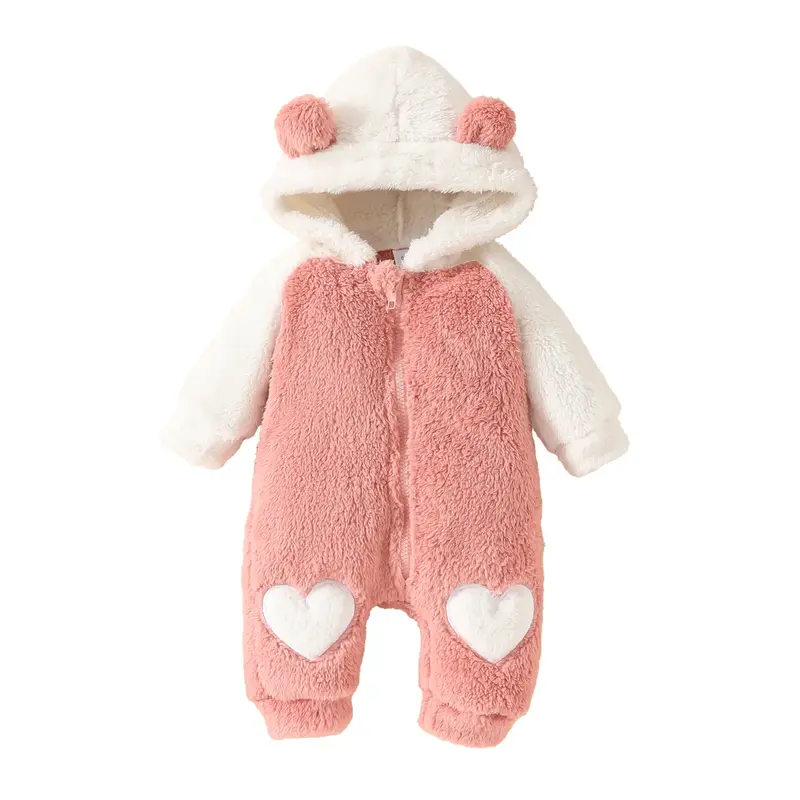 Baby Girl Winter Fleece Romper Animal Bear Costume Long Sleeves Hood Zipper Closure Jumpsuit Infant Snowsuits boy  clothes