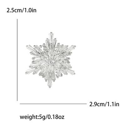 Christmas Brass Pave Clear Cubic Zirconia Snowflake Brooch for Clothes