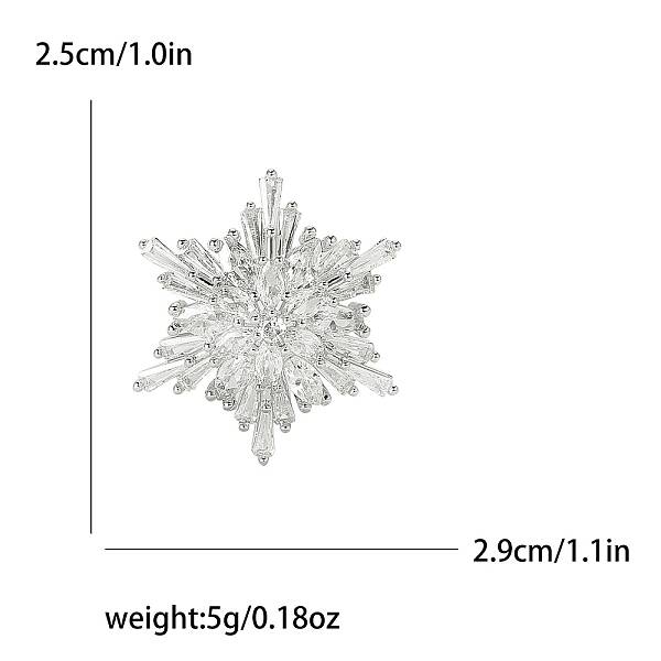 Christmas Brass Pave Clear Cubic Zirconia Snowflake Brooch for Clothes