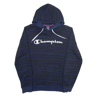 CHAMPION Striped Mens Blue Hoodie L