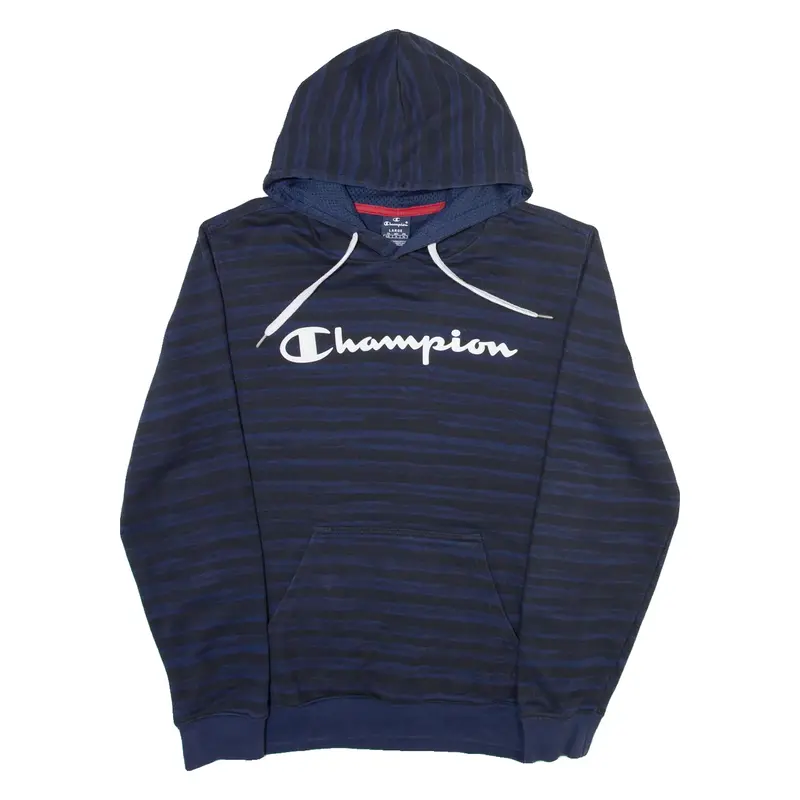 CHAMPION Striped Mens Blue Hoodie L