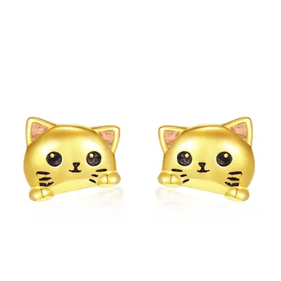 14K Gold & Rose Gold Cat Stud Earrings for Women
