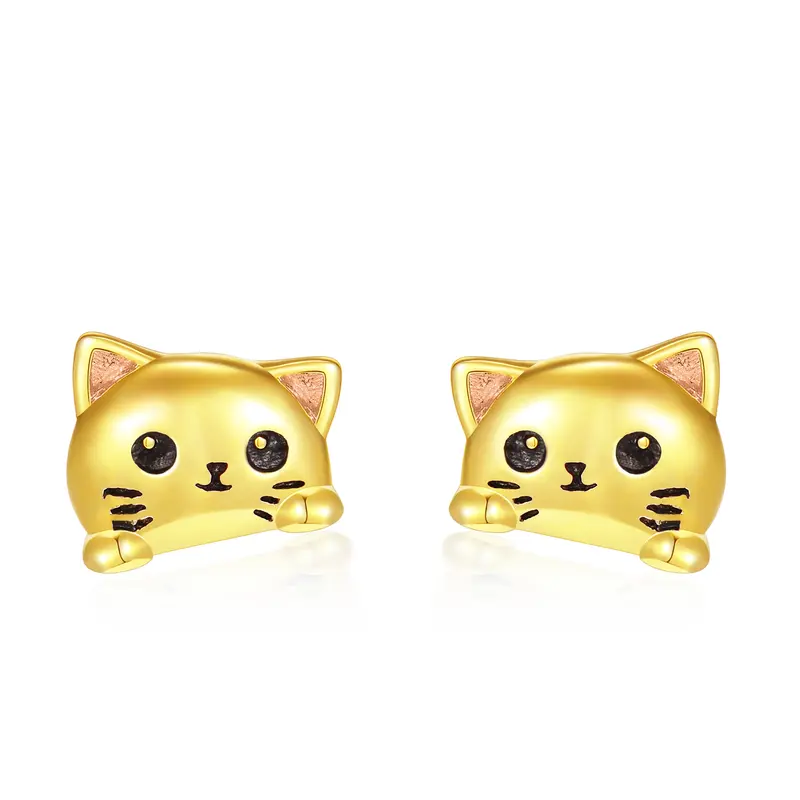 14K Gold & Rose Gold Cat Stud Earrings for Women