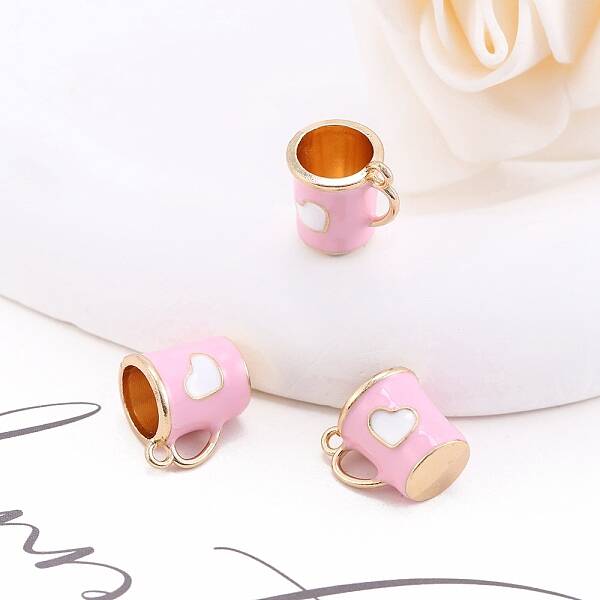 Alloy Enamel Mug Cup with Heart Miniature Ornaments