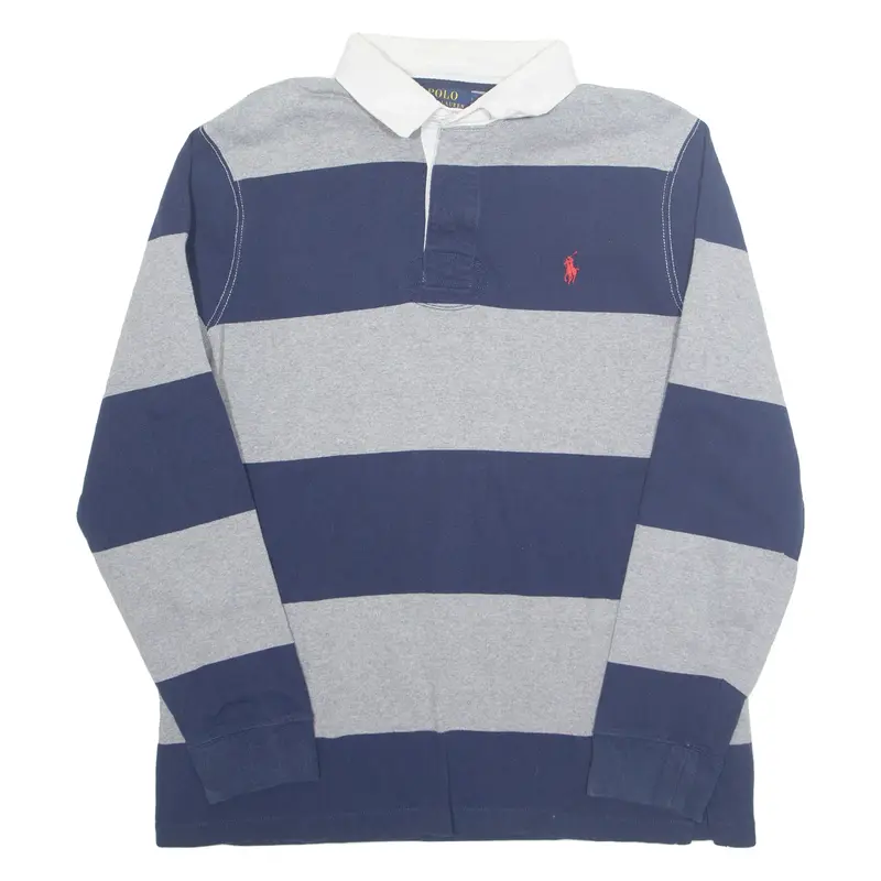 POLO RALPH LAUREN Mens Polo Shirt Blue Colourblock Long Sleeve L