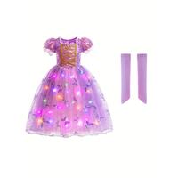 Girl's Light-Up Princess Dress with Gloves, Lining - Perfect for Themed Parties and Holiday Gifts, LEADTEX