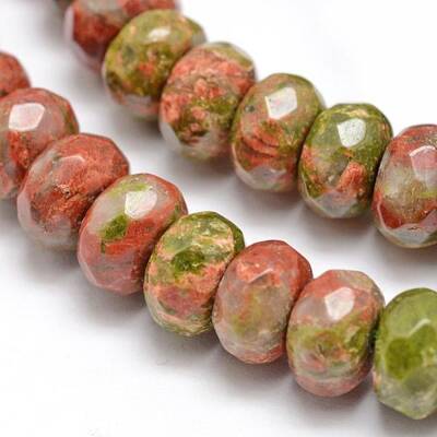 Faceted Natural Unakite Rondelle Beads Strands
