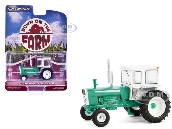 1973 Tractor with Closed Cab Green and White Down on the Farm Series 9 1/64 Diecast Model by Greenlight