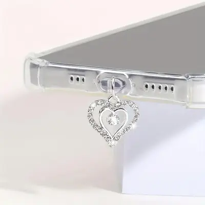 Rhinestone Heart Shaped Phone Dust Plug, 1 Count Cute Phone Dust Plug, Phone Accessories for iPhone/Type-C Interface Mobile P...
