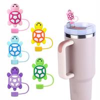 Cute Turtle Design Straw Cover, 5 Counts Silicone Straw Topper, Drinkware Accessories for 30/40oz Tumbler, Funny Gifts for Gi...