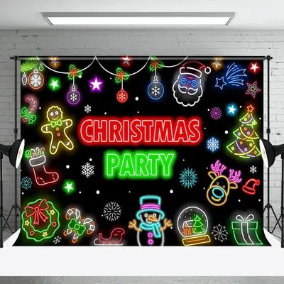Aperturee Colorful Neon Snowflake Christmas Party Backdrop - Aperturee