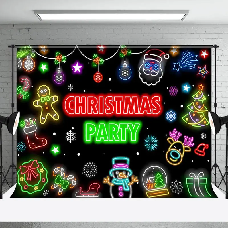 Aperturee Colorful Neon Snowflake Christmas Party Backdrop - Aperturee