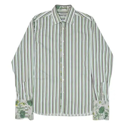 TED BAKER Mens Formal Shirt Green Striped Long Sleeve M