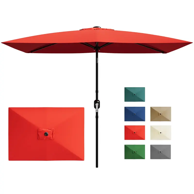 Garvee 10' x 6.5' Rectangular Patio Umbrella – 6 Sturdy Ribs Outdoor Sun Shade Parasol with Crank & Push Button Tilt, UV Pr...