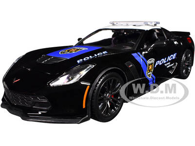 2015 Chevrolet Corvette Z06 Police Black with Blue Stripes and White Top Maisto Design Authority Series 1/24 Diecast Mode...