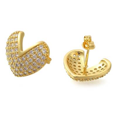 Rack Plating Heart Brass Pave Clear Cubic Zirconia Stud Earrings