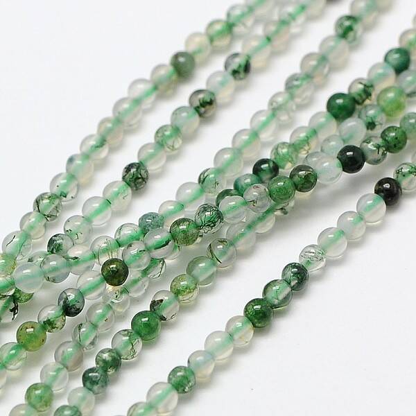 Natural Moss Agate Bead Strands