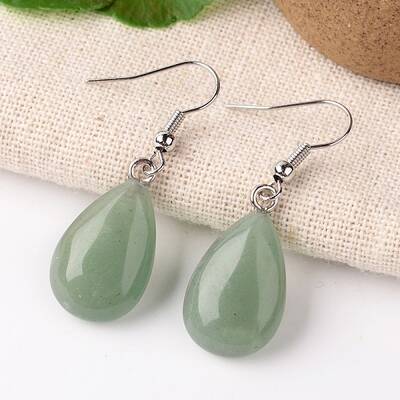 Natural Green Aventurine Teardrop Dangle Earrings