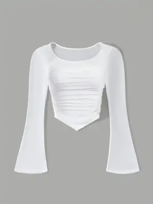 Girl's Solid Color Tee, Casual Long Sleeve Top for Summer, Kids Clothes for Daily Wear