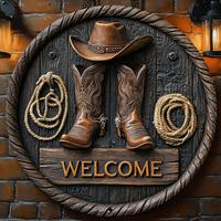 Cowboy Theme Welcome Sign,  1 Count Vintage Cowboy Boots & Hat Design Wall Decor, Wall Hanging Decor for Home Office Bar Part...